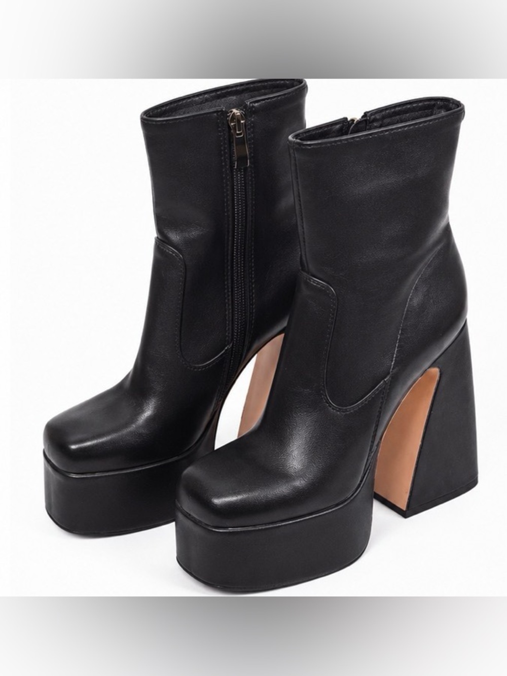 Source Unknown Black Platform Zip Ankle Boots